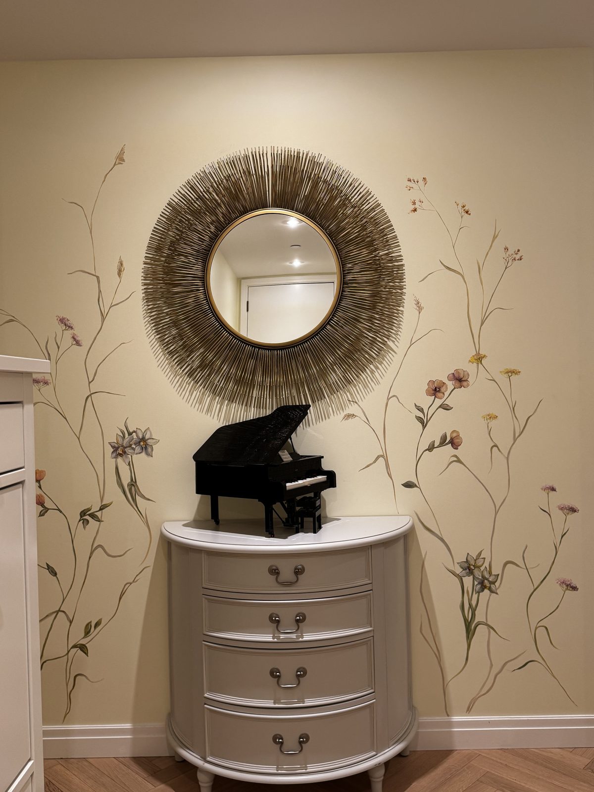 Meadow flowers mural in a hallway