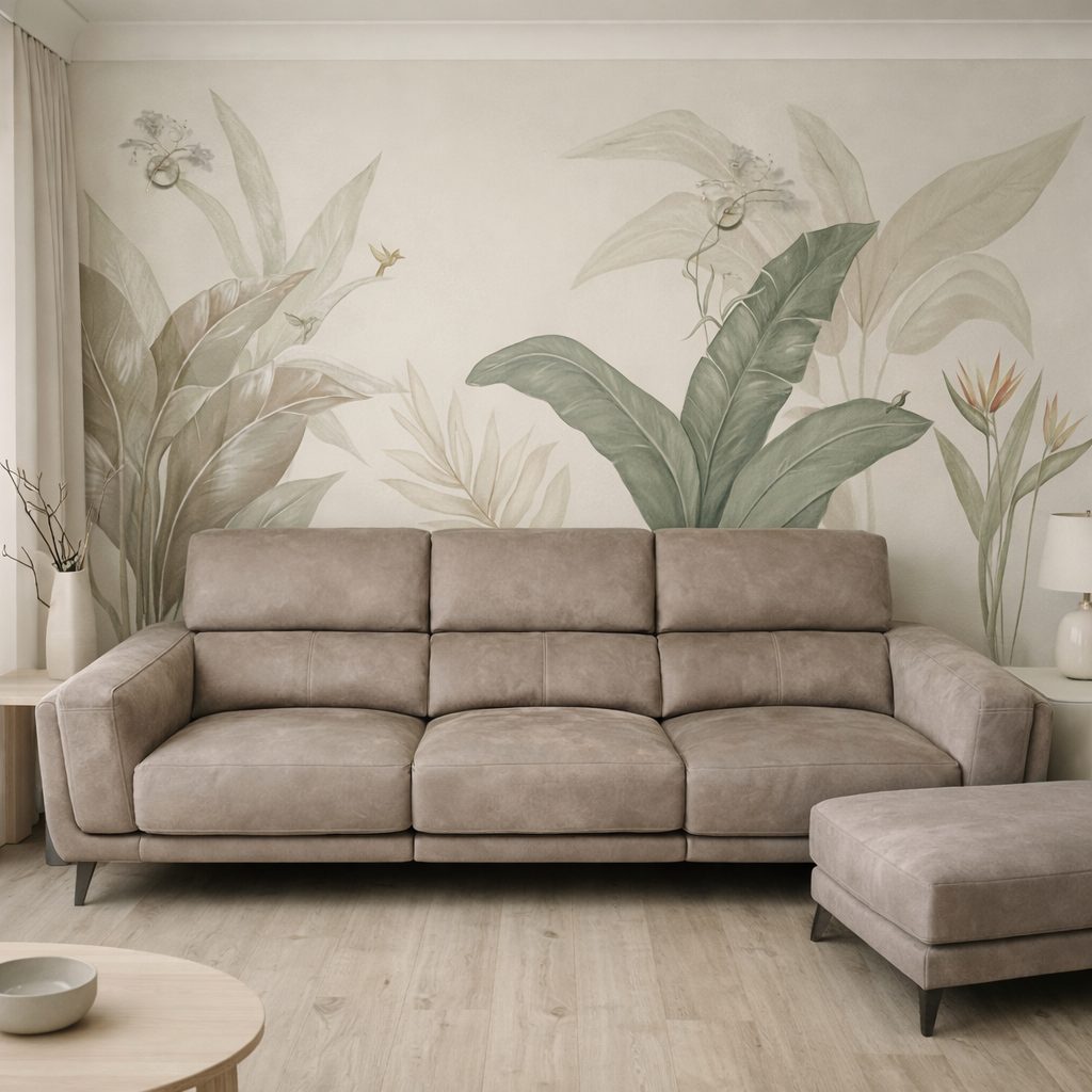 Tropical mural in a living room